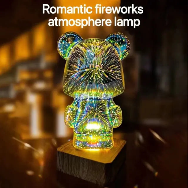 Enchanting Bear 3D Firework Lamp: Illuminate Your Space with a Magical Glow