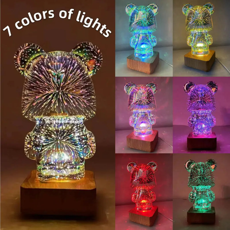 Enchanting Bear 3D Firework Lamp: Illuminate Your Space with a Magical Glow