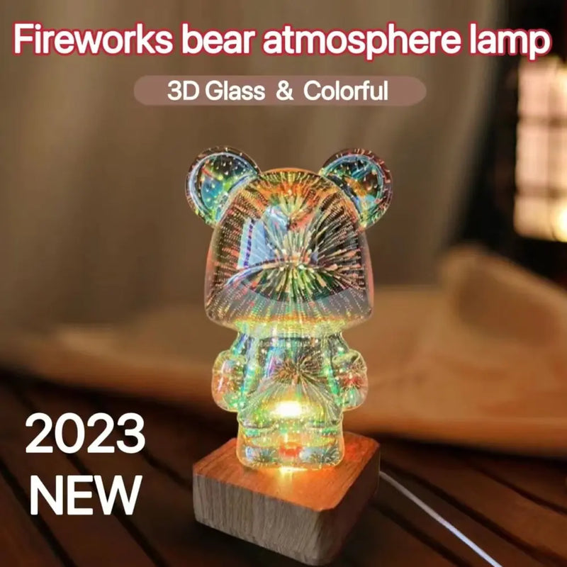 Enchanting Bear 3D Firework Lamp: Illuminate Your Space with a Magical Glow